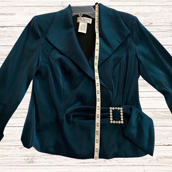J. R. Nites Turquoise Dressy Fitted Mock Wrap Top for Women Sz 8 - Picture 4 of 11